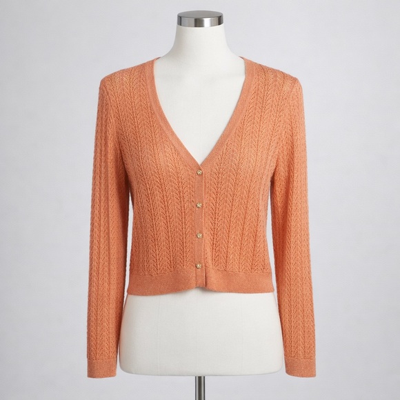 Mango Sweaters - Mango Light Coral Knit Button-Front Women's Sweater Cardigan